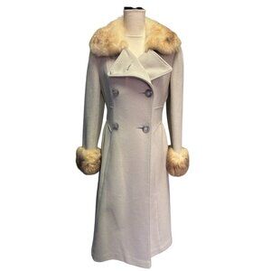 Vintage Long Wool Coat With Genuine Fur Trim